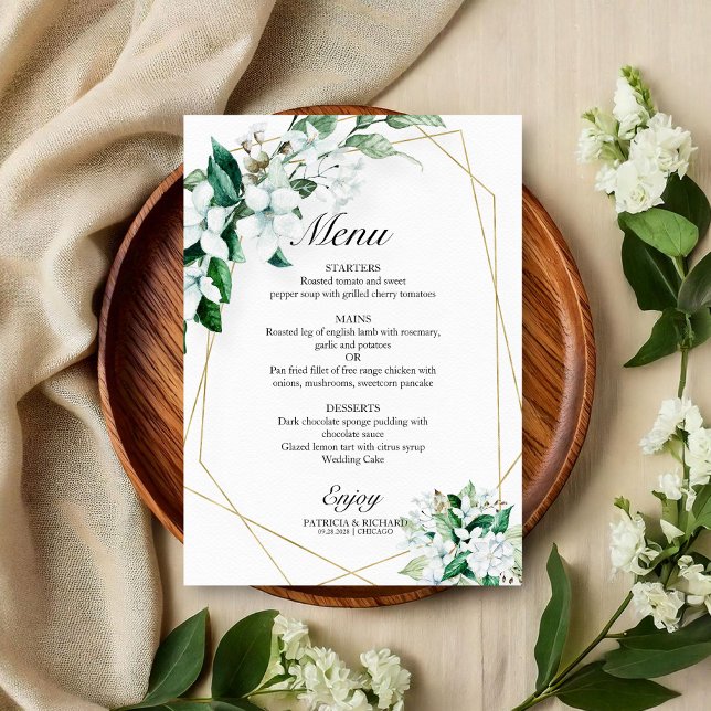Elegant Geometric Blommigt Greenery Bröllop Menu Meny (Skapare uppladdad)