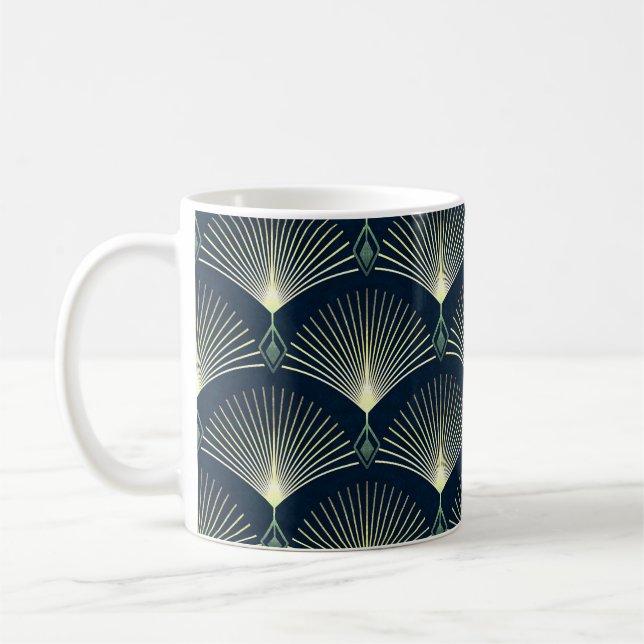 Elegant Geometric: Blue Art Deco. Kaffemugg (Vänster)