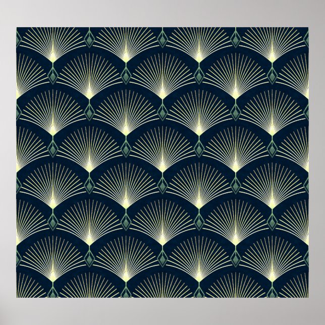 Elegant Geometric: Blue Art Deco. Poster (Framsidan)