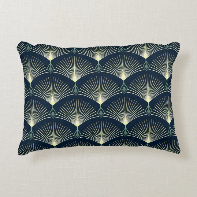 Elegant Geometric: Blue Art Deco. Prydnadskudde (Framsidan)