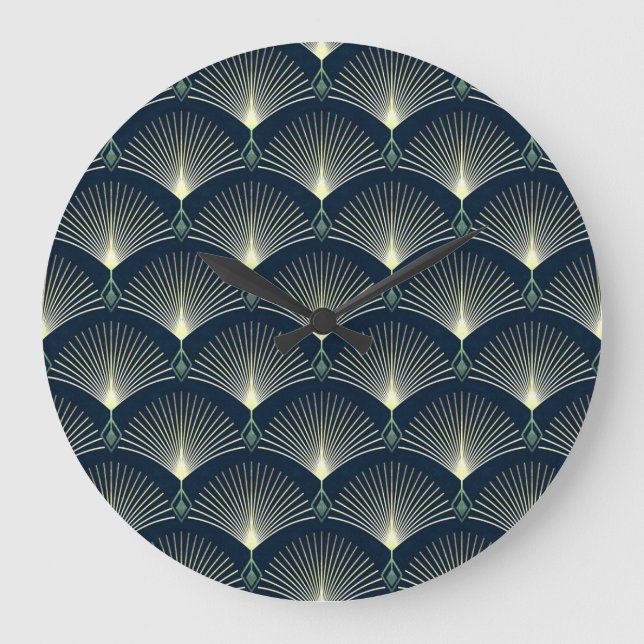 Elegant Geometric: Blue Art Deco. Stor Klocka (Framsida)