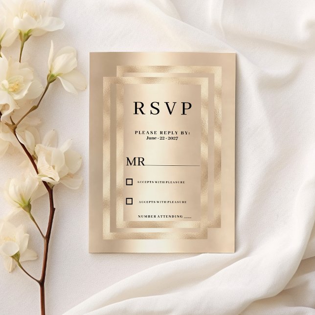 Elegant geometric champagne gold glam RSVP  Inbjudningar (Elegant geometric champagne gold glam RSVP)