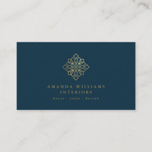 Elegant Geometric Designer Logotyp Guld/marin Visitkort
