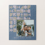 Elegant Geometric Dusty Blue Personlig Photo Pussel<br><div class="desc">Anpassningsbar Photo Geometric Art Blue Monogram Namn Jigszle Puzzle</div>