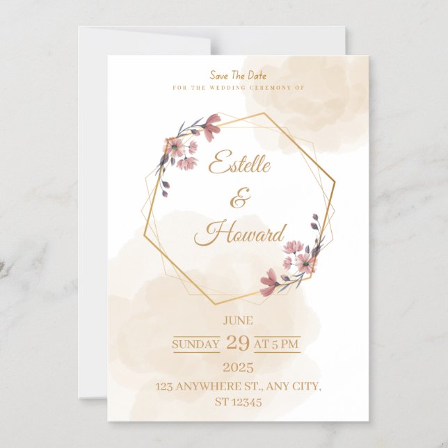 Elegant Geometric Floral Save The Date Card Magnetisk Inbjudningskort (Framsida)