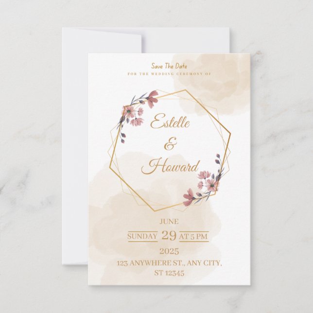 Elegant Geometric Floral Save The Date Card Tack Kort (Framsida)