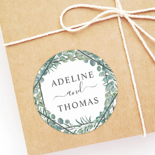 Elegant Geometric Greenery Bröllop Monogram Runt Klistermärke