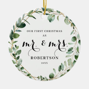 Elegant Geometric Greenery Första jul Julgransprydnad Keramik