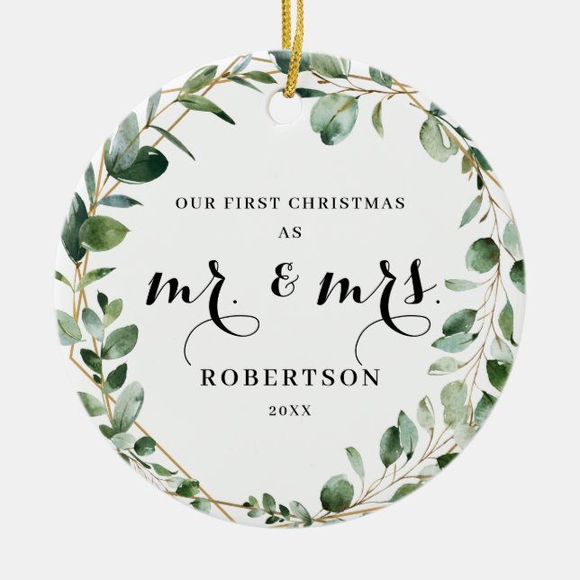 Elegant Geometric Greenery Första jul Julgransprydnad Keramik (Framsidan)