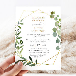 Elegant Geometric Greenery Wedding Reception Inbjudningar