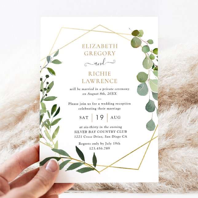 Elegant Geometric Greenery Wedding Reception Inbjudningar (Skapare uppladdad)