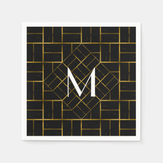 Elegant Geometric Guld Art Deco Mönster Monogram Pappersservett