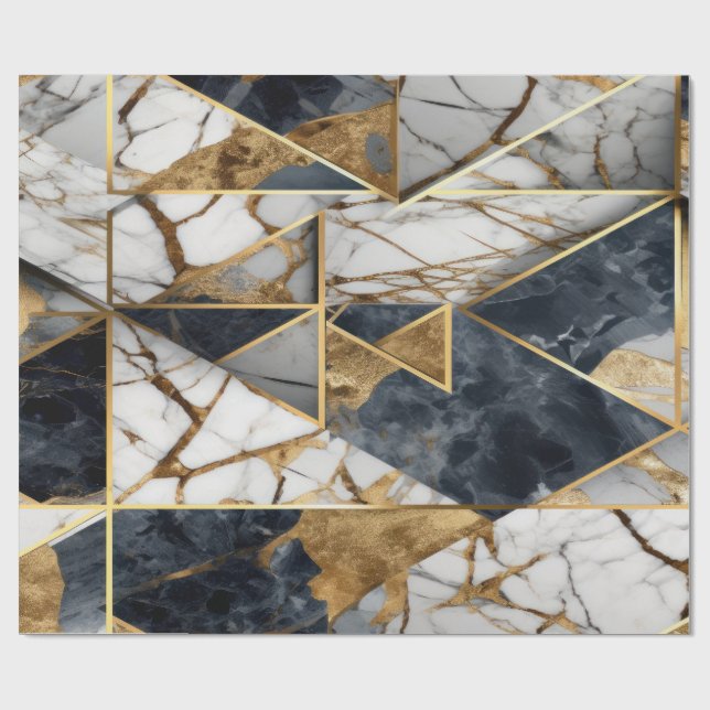 Elegant Geometric Guld Black Marble Presentpapper (Platt)