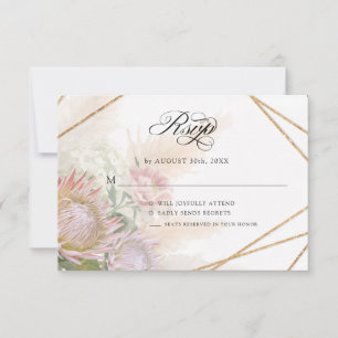 Elegant Geometric Guld Blommigt Rosa Protea Bröllo OSA Kort