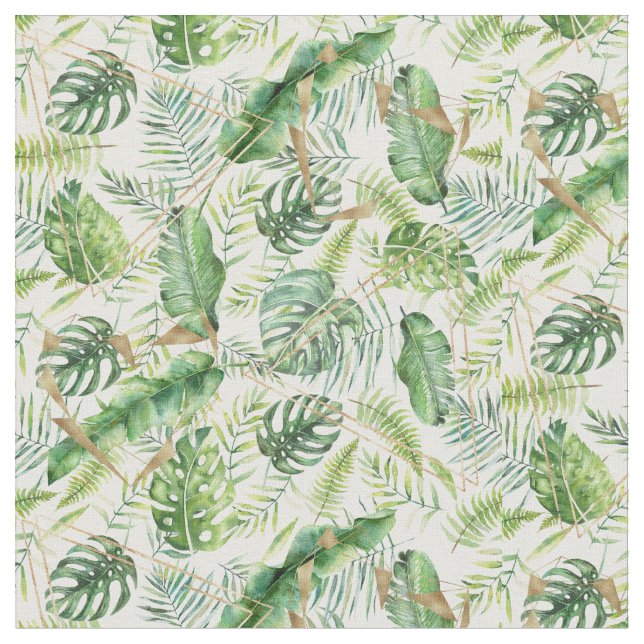 Elegant Geometric Guld Exotic Tropical Greenery Tyg (Närbild)