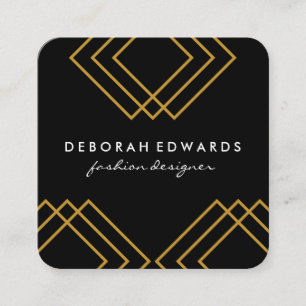 Elegant Geometric Guld Linjer Simple Black Fyrkantigt Visitkort