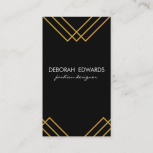 Elegant Geometric Guld Linjer Simple Black Visitkort