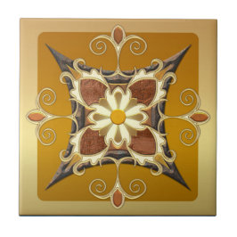 Elegant Geometric Guld Ocher Tile Kakelplatta