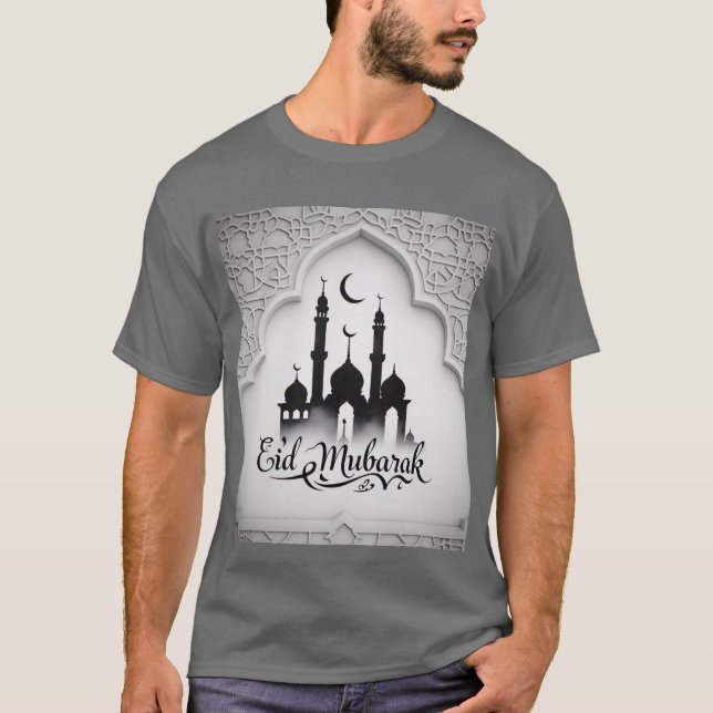 Elegant Geometric Islamic Architecture Eid Mubarak T Shirt (Framsida)