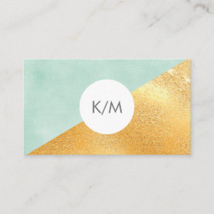 Elegant Geometric Mint Grönt & Guld Monogram Visitkort
