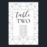 Elegant Geometric Mönster Bröllop Guest Namn Bordsnummer<br><div class="desc">Den här designen har en elegant svart och vitt geometriskt mönster. Den geometriska bakgrunden mönster skapar bakgrunden till perfekten för bröllop. Kombinationen av svart och vitt färg skapar ett sofistikerat, trendig och chic stil. bordsnummer-kort i elegant bröllop med modernt inslag. Den moderna uppställningen av typografin ge är ett tydligt stil....</div>