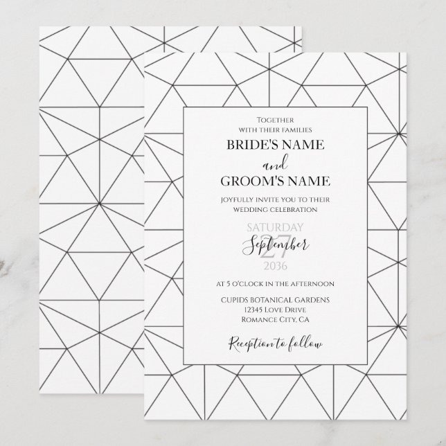 Elegant Geometric Mönster bröllopsinbjudningar Inbjudningar (Fram/baksida)