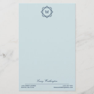 Elegant Geometric Navy Blue Monogram & Namn Brevpapper