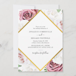 Elegant Geometric Ro Guld Botanical Bröllop Inbjudningar