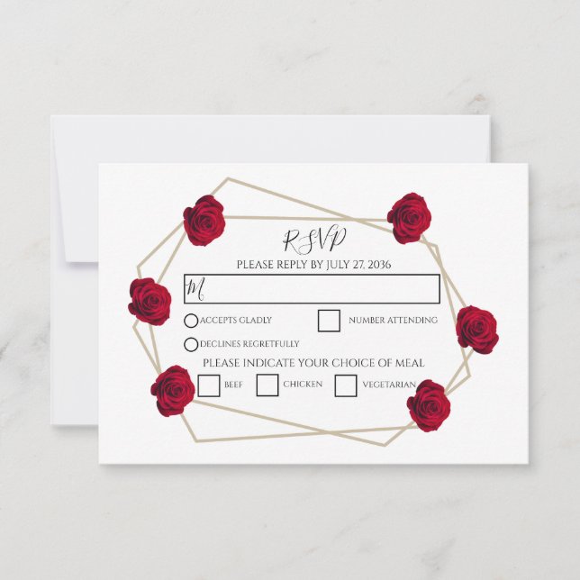 Elegant Geometric Röd ros Bröllop OSA Card (Framsida)