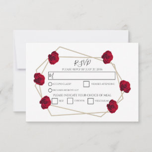 Elegant Geometric Röd ros Bröllop OSA Card Kort