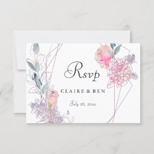 Elegant Geometric Rosa ros Blommigt Bröllop OSA Kort