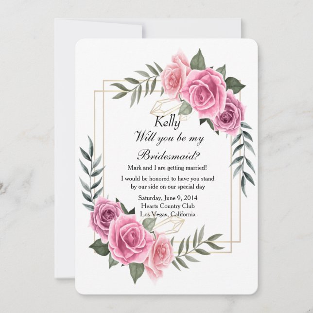 Elegant Geometric Rosa ros Bridesmaid Inbjudningar (Framsida)