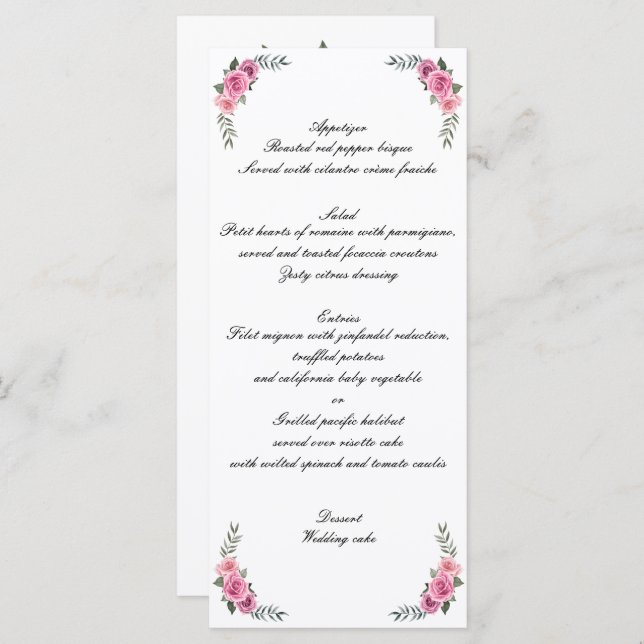Elegant Geometric Rosa ros Bröllop Menu Meny (Fram/baksida)