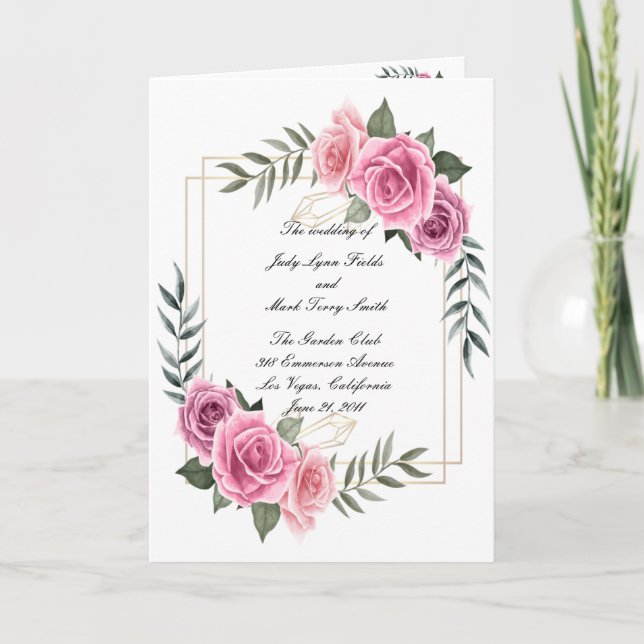 Elegant Geometric Rosa ros Bröllopsprogram Card Kort (Framsida)