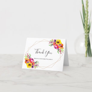 Elegant Geometric Watercolor Blommigt Photo Bröllo Tack Kort
