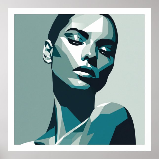 Elegant Geometric Woman Porträtt - abstrakt design Poster (Framsidan)