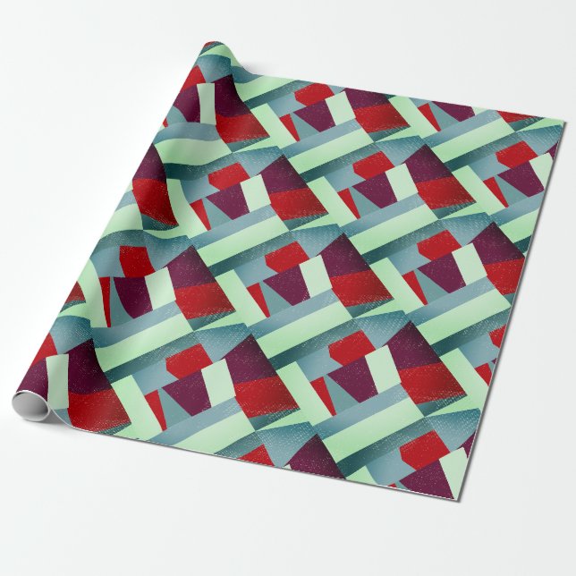 Elegant Geometrisk Abstrakt Röd Grått Turkos Presentpapper (Utrullad)