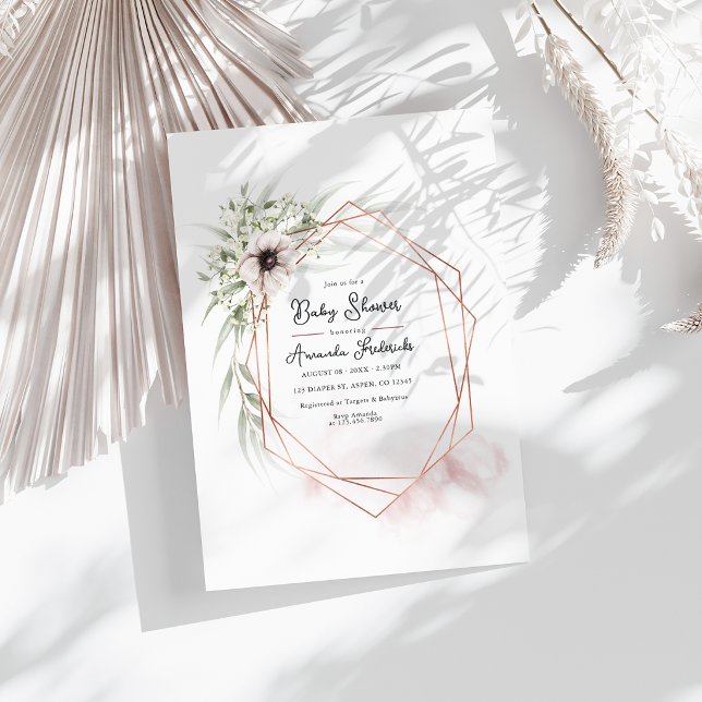 Elegant Geometrisk Blommig Bebis Shower Inbjudningar (Elegant Geometric Floral Baby Shower Invitation)