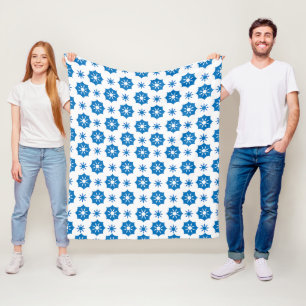 Elegant Geometrisk Blommigt blå och vit Mönster Fleecefilt