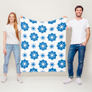 Elegant Geometrisk Blommigt blå och vit Mönster Fleecefilt