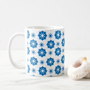 Elegant Geometrisk Blommigt blå och vit Mönster Kaffemugg