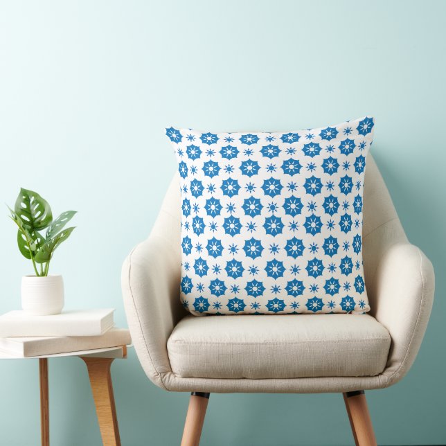 Elegant Geometrisk Blommigt blå och vit Mönster Kudde (Stol)