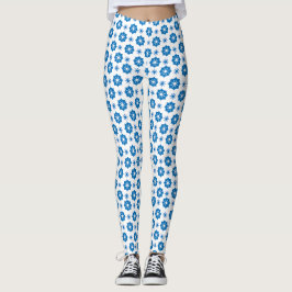 Elegant Geometrisk Blommigt blå och vit Mönster Leggings