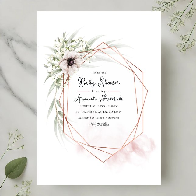 Elegant geometrisk blomsterbaby shower inbjudningar (Elegant Geometric Floral Baby Shower Invitation)