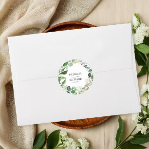 Elegant geometrisk blomstergrönska Bröllop Runt Klistermärke