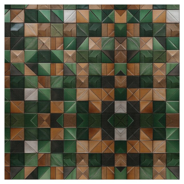 Elegant Geometrisk Grönt och brun panel Tyg (Provkarta)