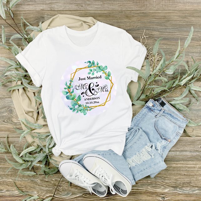 Elegant geometrisk guldram med eucalyptusblad t shirt (Skapare uppladdad)