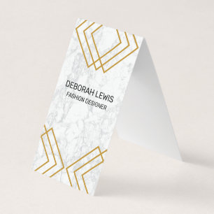 Elegant Geometrisk Gult med Guld Linjer   Marble Visitkort