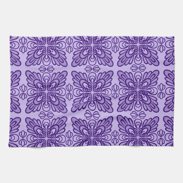 Elegant Geometrisk Lila Blommönster Kökshandduk (Horisontell)