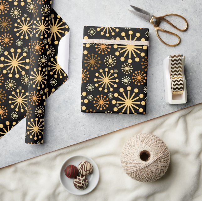 Elegant geometrisk mönster svart och guld presentpapper (Hantverk)